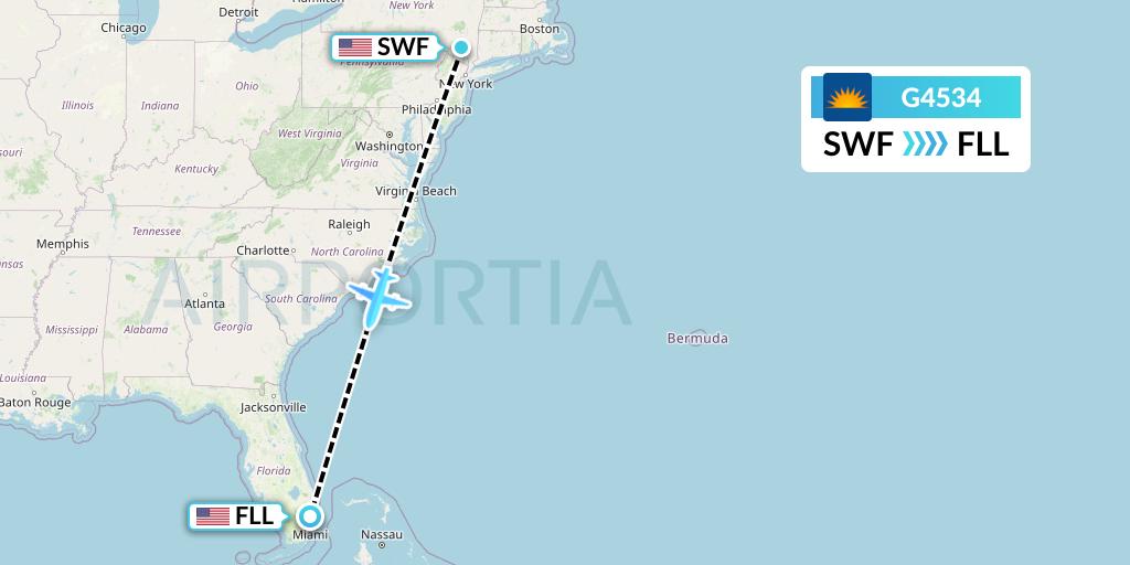 G4534 Allegiant Air Flight Map: Newburgh to Fort Lauderdale