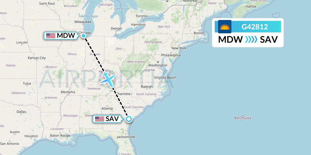 G42812 Allegiant Air Flight Map: Chicago to Savannah