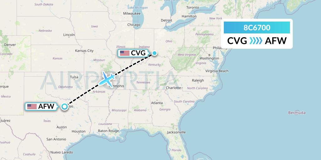 8C6700 Air Transport International Flight Map: Cincinnati to Fort Worth