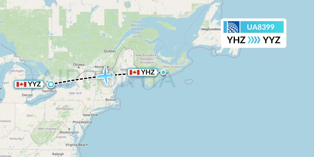 UA8399 United Airlines Flight Map: Halifax to Toronto