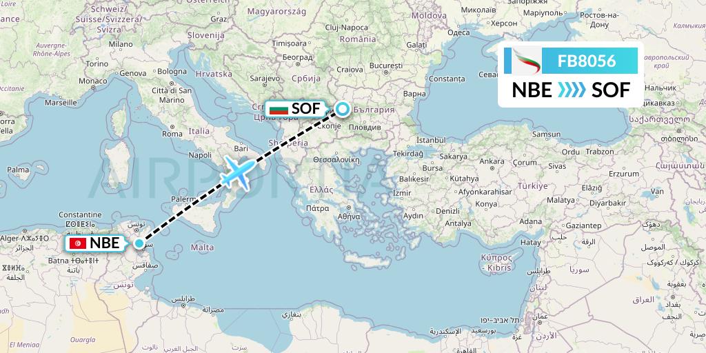FB8056 Bulgaria Air Flight Map: Enfidha to Sofia