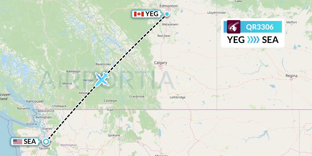 QR3306 Qatar Airways Flight Map: Edmonton to Seattle