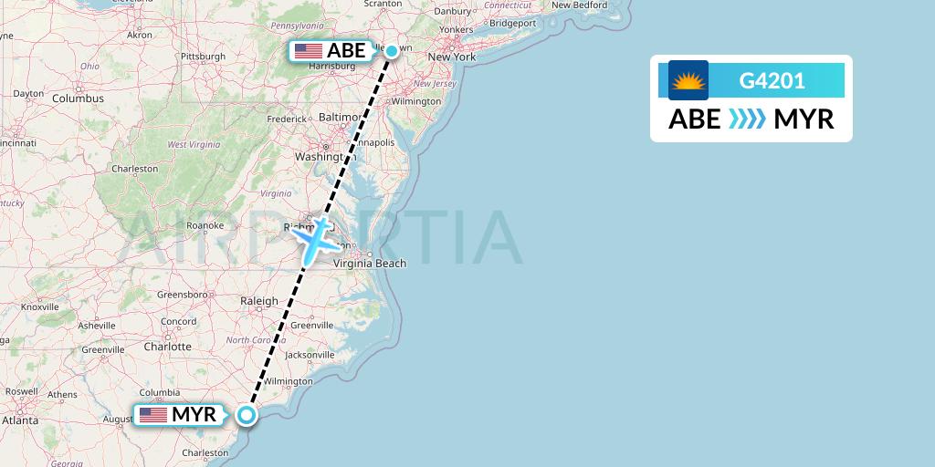 G4201 Allegiant Air Flight Map: Allentown to Myrtle Beach