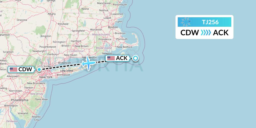 TJ256 Tradewind Aviation Flight Map: Caldwell to Nantucket