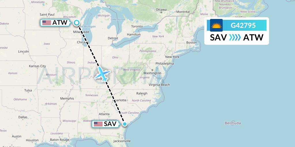 G42795 Allegiant Air Flight Map: Savannah to Appleton