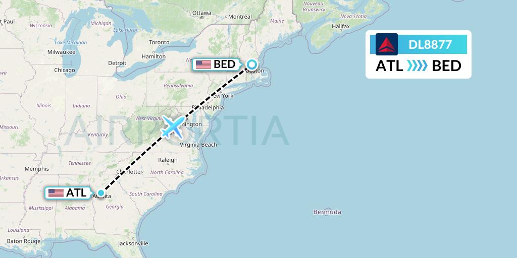 DL8877 Delta Air Lines Flight Map: Atlanta to Bedford