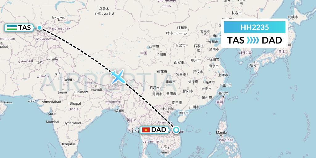 HH2235 Qanot Sharq Flight Map: Tashkent to Da Nang