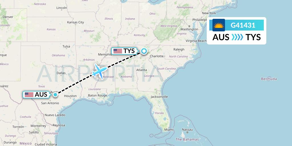 G41431 Allegiant Air Flight Map: Austin to Knoxville