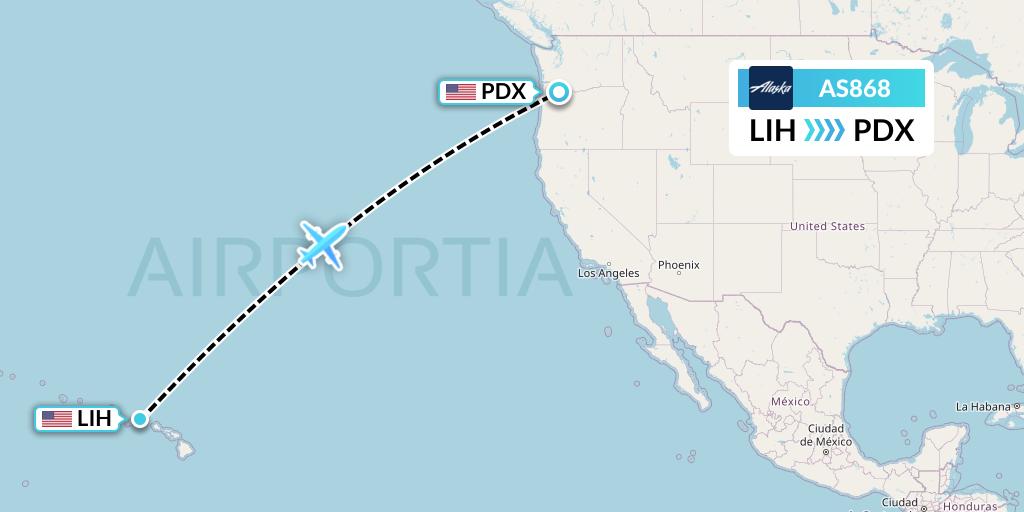AS868 Alaska Airlines Flight Map: Lihue to Portland
