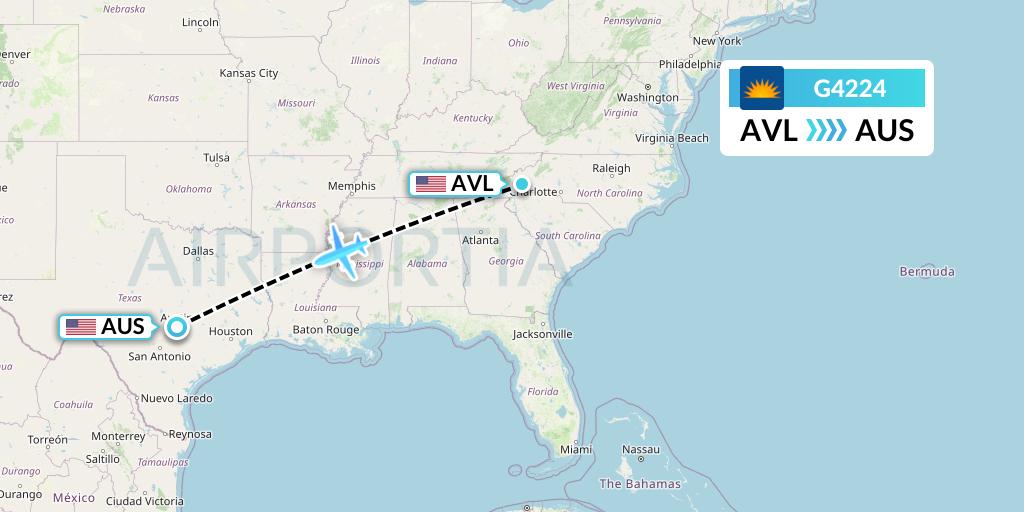 G4224 Allegiant Air Flight Map: Asheville to Austin