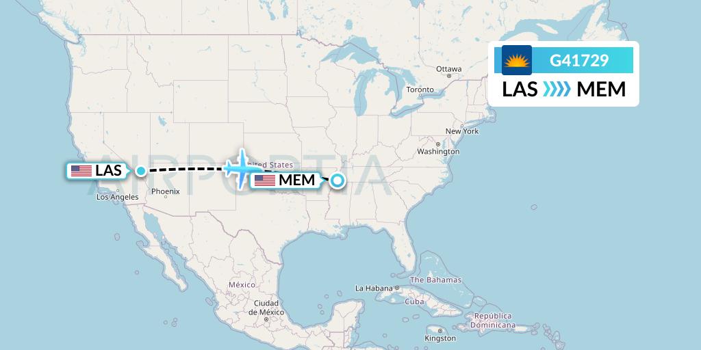 G41729 Allegiant Air Flight Map: Las Vegas to Memphis
