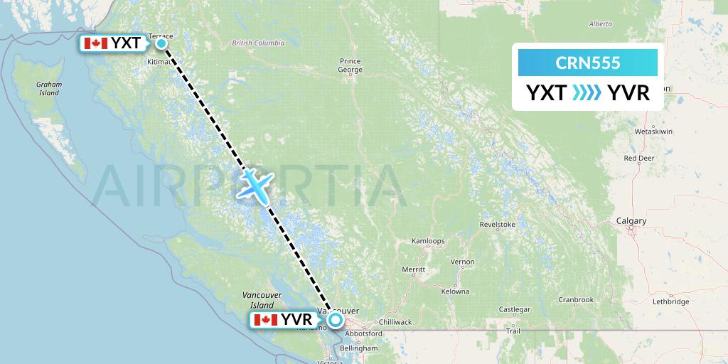 CRN555 Aerocaribbean Flight Map: Terrace to Vancouver
