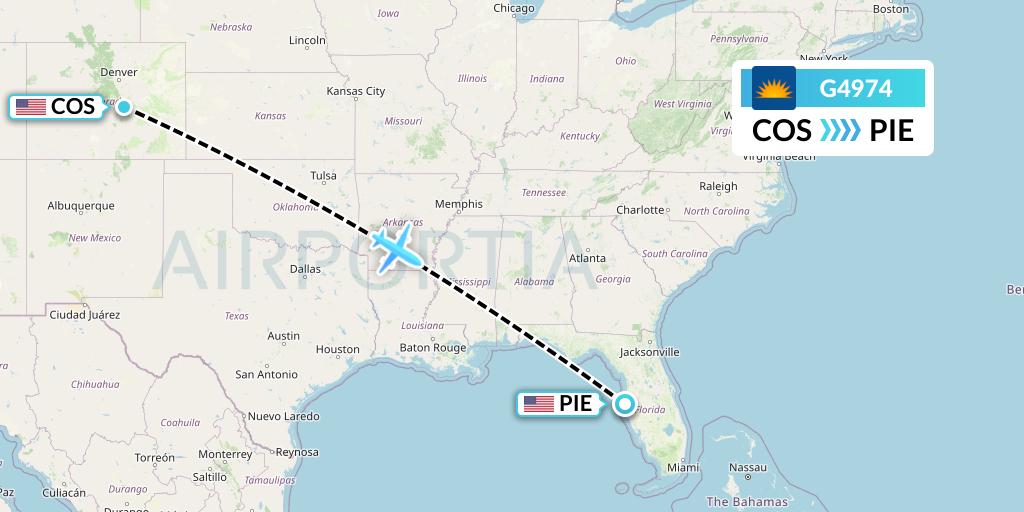 G4974 Allegiant Air Flight Map: Colorado Springs to St. Petersburg