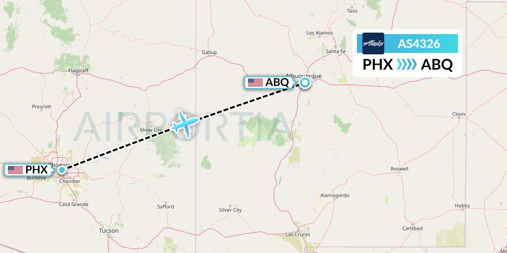 AS4326 Alaska Airlines Flight Map: Phoenix to Albuquerque