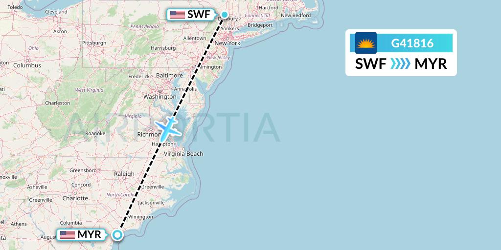 G41816 Allegiant Air Flight Map: Newburgh to Myrtle Beach