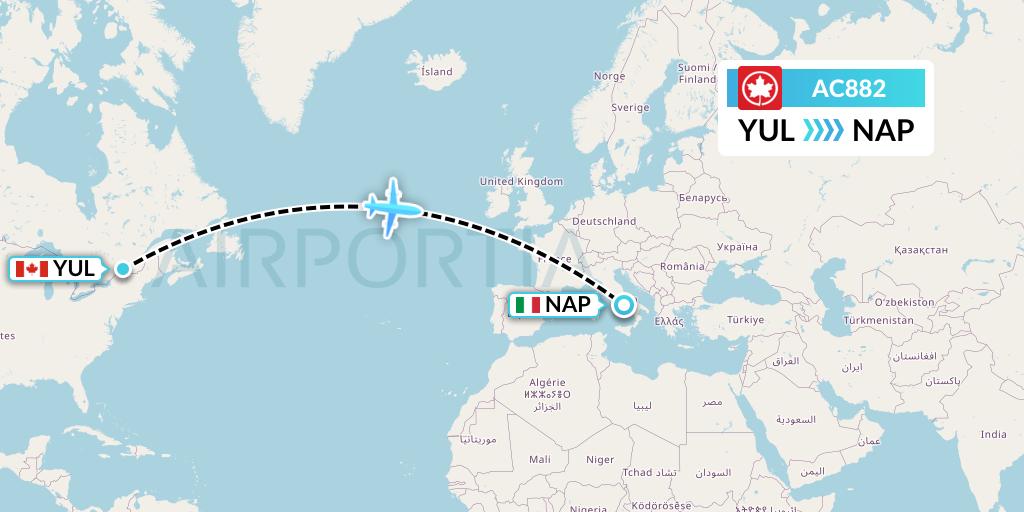 AC882 Air Canada Flight Map: Montreal to Naples