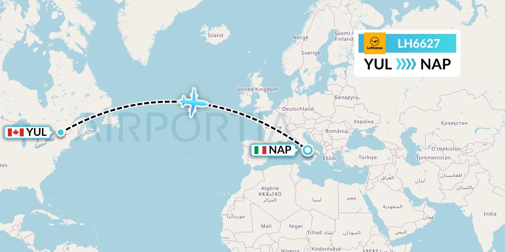 LH6627 Lufthansa Flight Map: Montreal to Naples