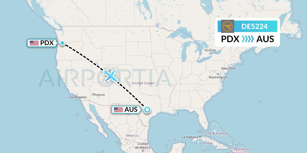 DE5224 Condor Flight Map: Portland to Austin