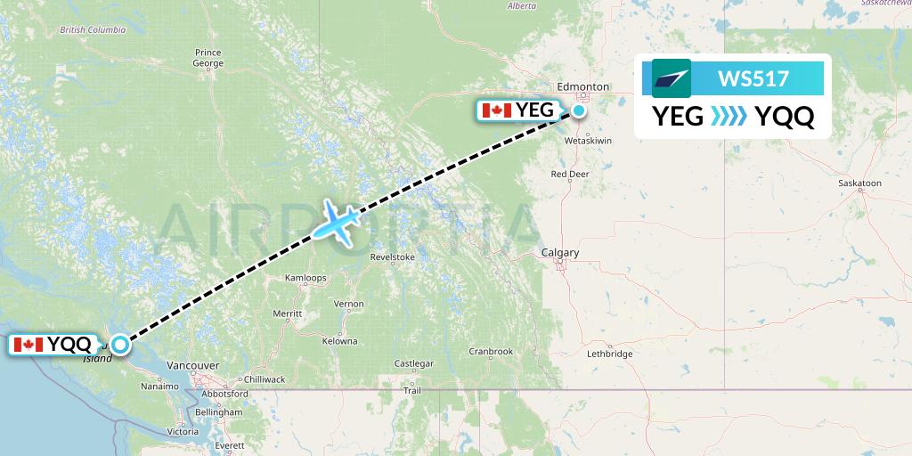 WS517 WestJet Flight Map: Edmonton to Comox