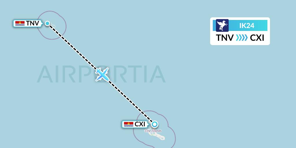 IK24 Air Kiribati Flight Map: Tabuaeran Island to Kiritimati