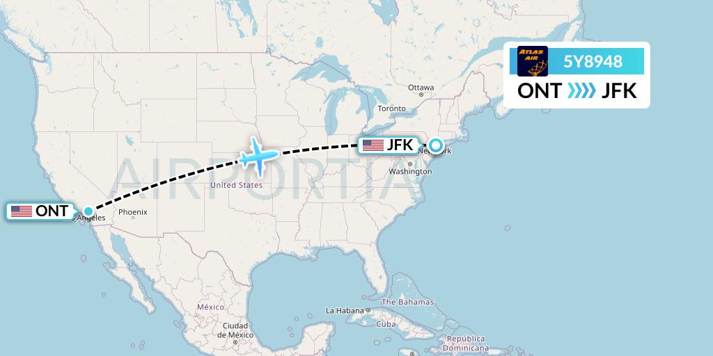 5Y8948 Atlas Air Flight Map: Ontario to New York