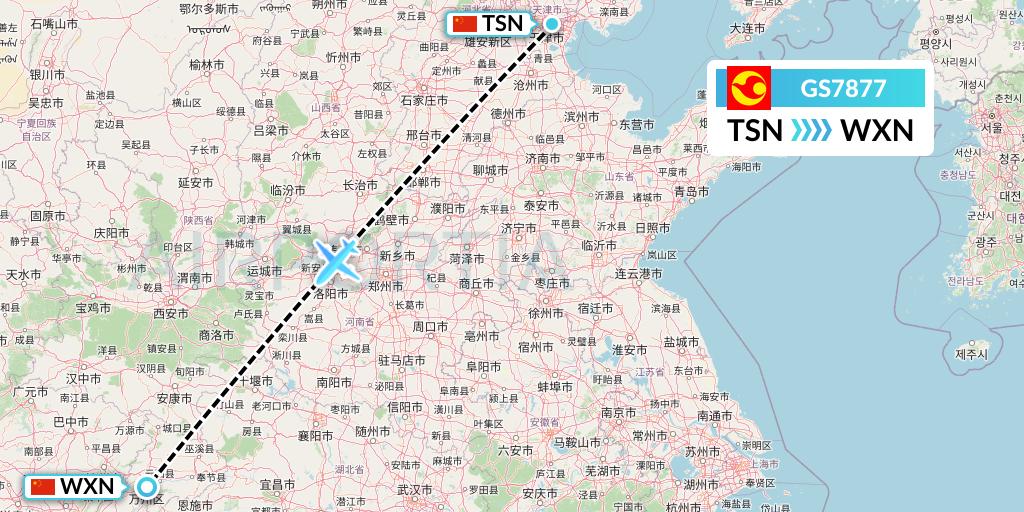 GS7877 Tianjin Airlines Flight Map: Tianjin to Wanzhou