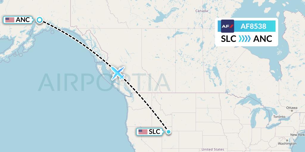 AF8538 Air France Flight Map: Salt Lake City to Anchorage