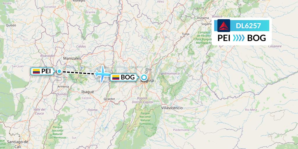 DL6257 Delta Air Lines Flight Map: Pereira to Bogota