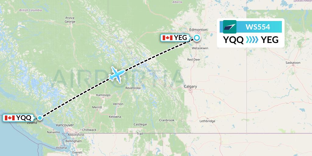 WS554 WestJet Flight Map: Comox to Edmonton