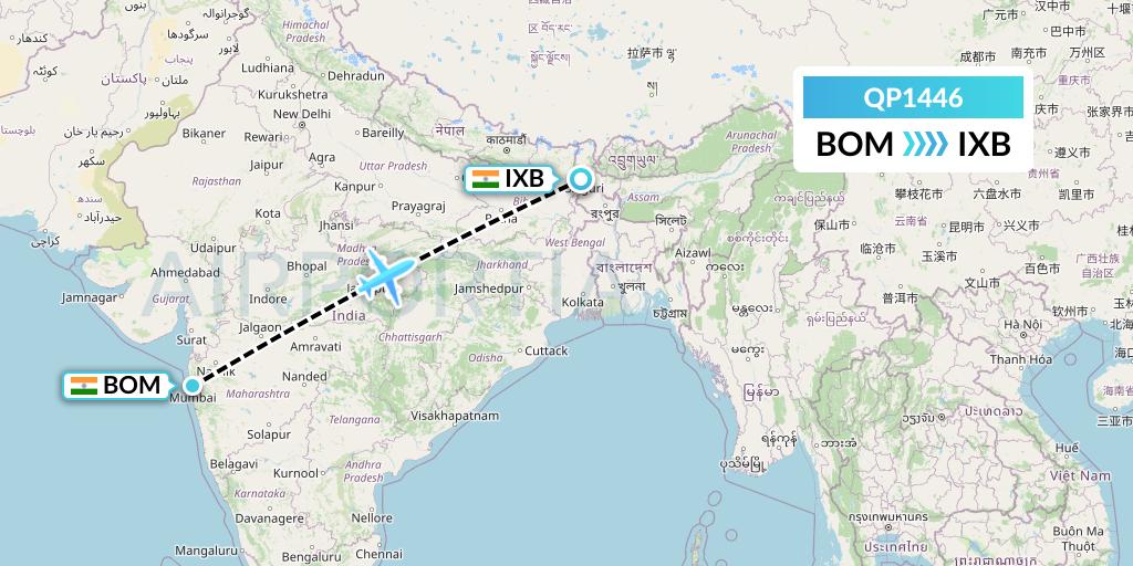 QP1446 Akasa Air Flight Map: Mumbai to Siliguri