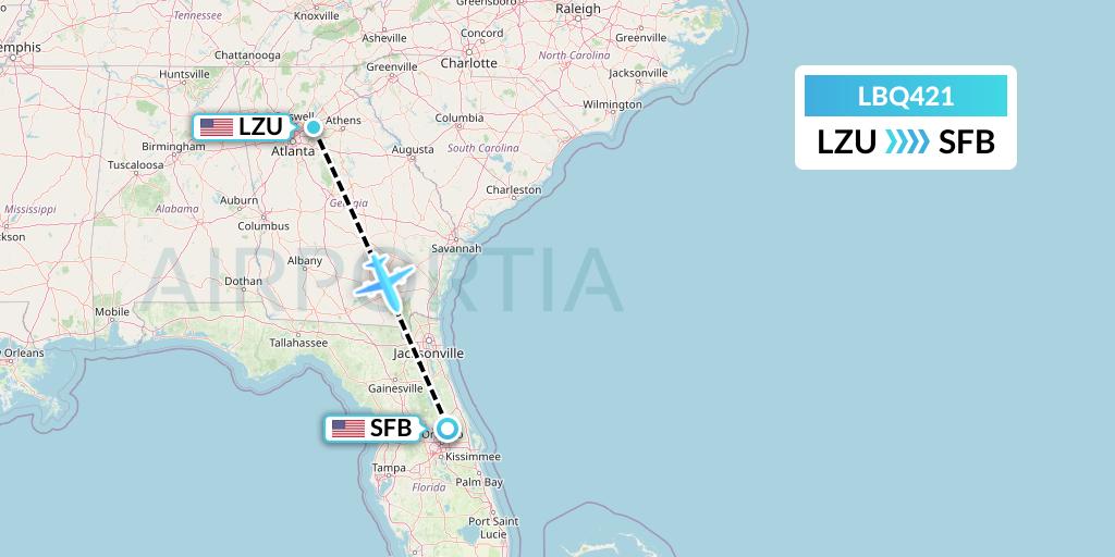 LBQ421 Quest Diagnostics Flight Map: Lawrenceville to Orlando