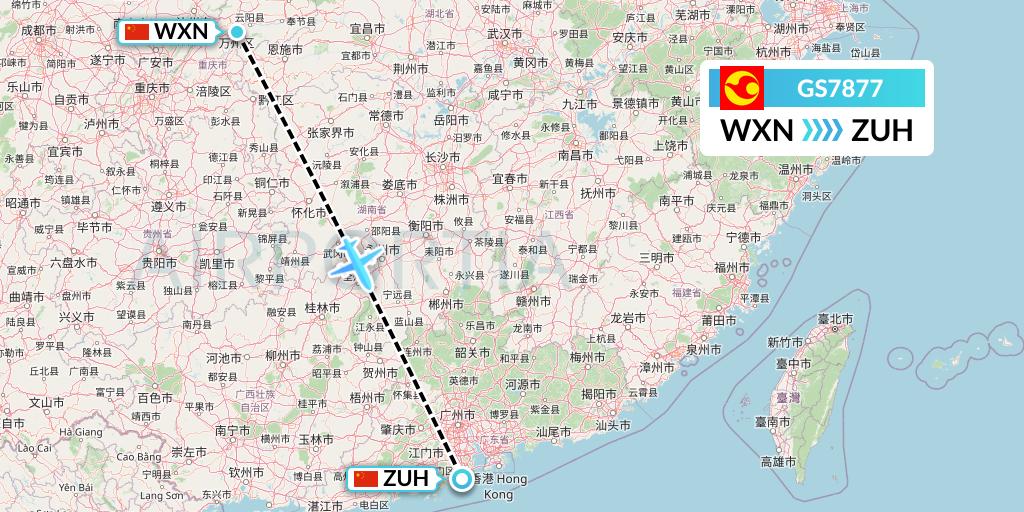GS7877 Tianjin Airlines Flight Map: Wanzhou to Zhuhai