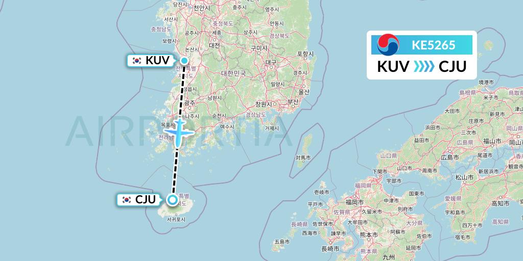 KE5265 Korean Air Flight Map: Gunsan to Jeju