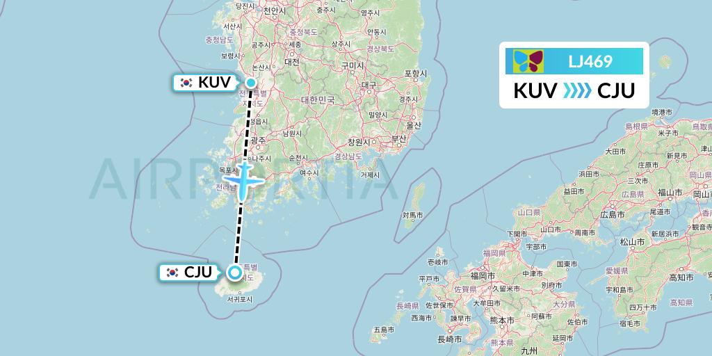 LJ469 Jin Air Flight Map: Gunsan to Jeju