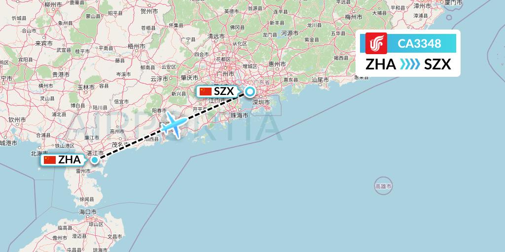 CA3348 Air China Flight Map: Zhanjiang to Shenzhen