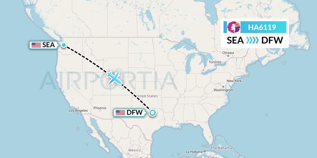 HA6119 Hawaiian Airlines Flight Map: Seattle to Dallas