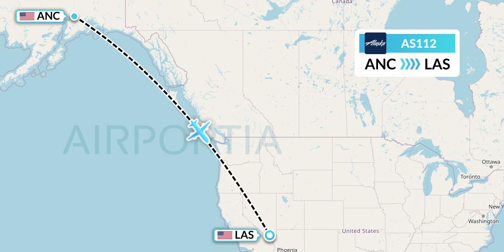 AS112 Alaska Airlines Flight Map: Anchorage to Las Vegas