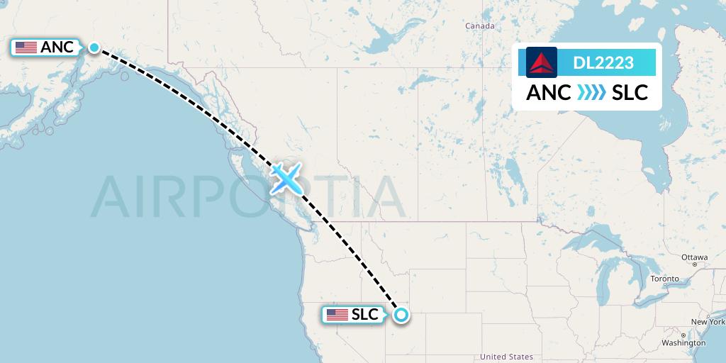 DL2223 Delta Air Lines Flight Map: Anchorage to Salt Lake City