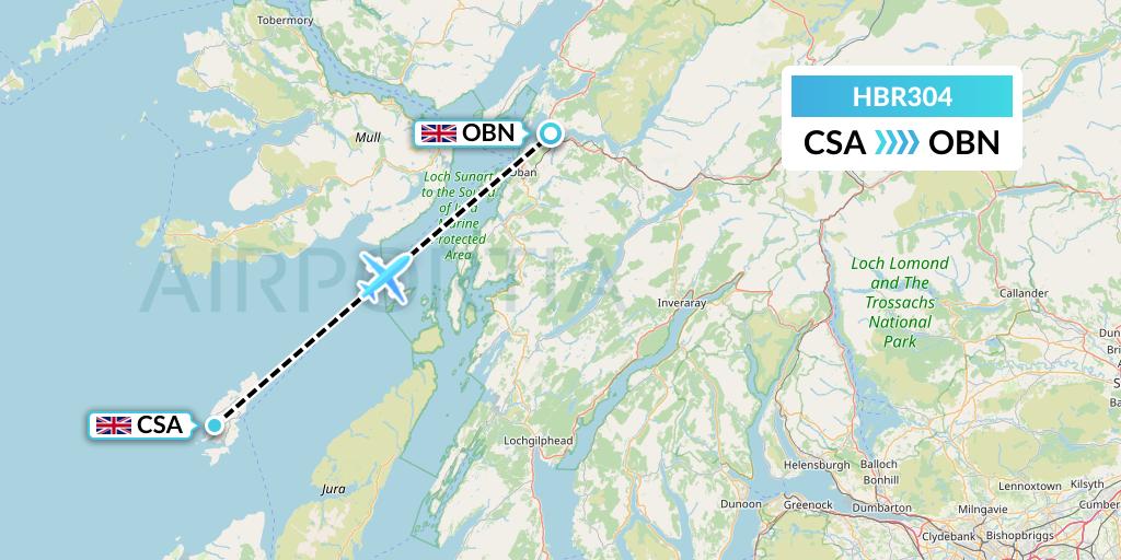 HBR304 Hebridean Air Services Flight Map: Colonsay to North Connel