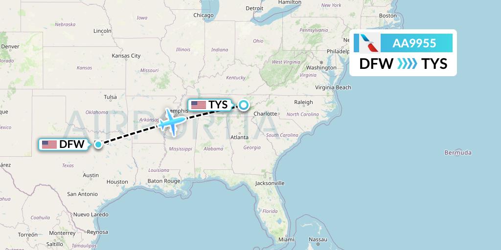 AA9955 American Airlines Flight Map: Dallas to Knoxville