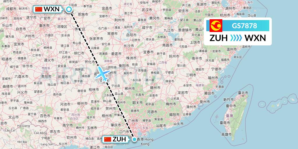GS7878 Tianjin Airlines Flight Map: Zhuhai to Wanzhou
