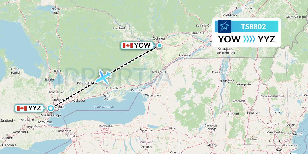 TS8802 Air Transat Flight Map: Ottawa to Toronto