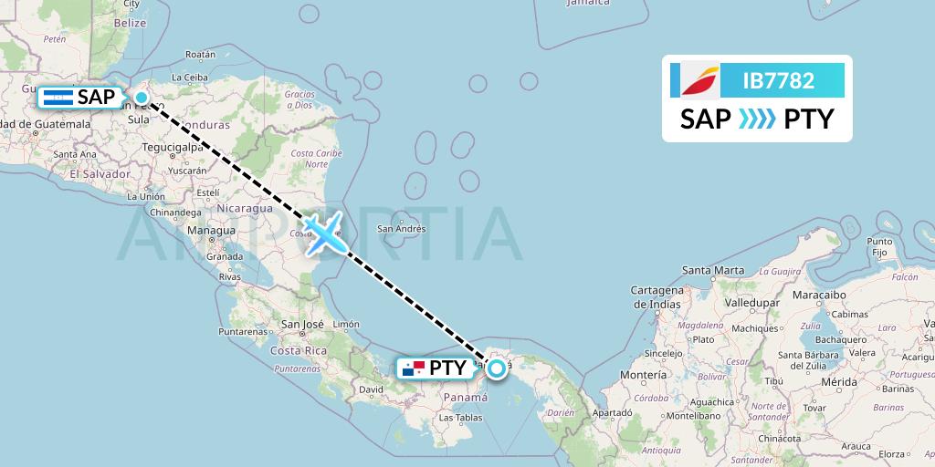 IB7782 Iberia Flight Map: San Pedro Sula to Panama City