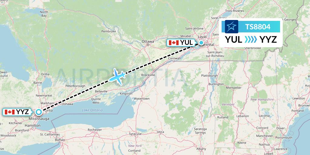 TS8804 Air Transat Flight Map: Montreal to Toronto