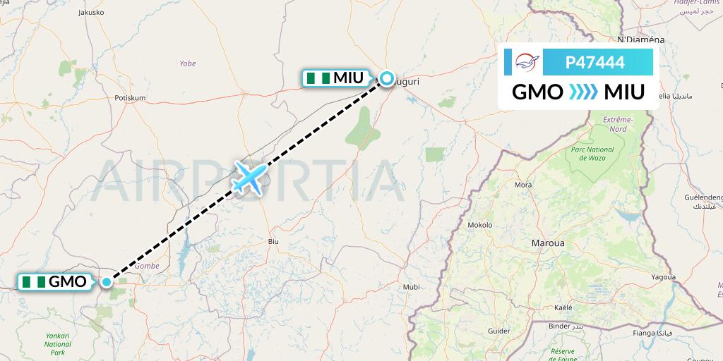 P47444 Air Peace Flight Map: Gombe to Maiduguri