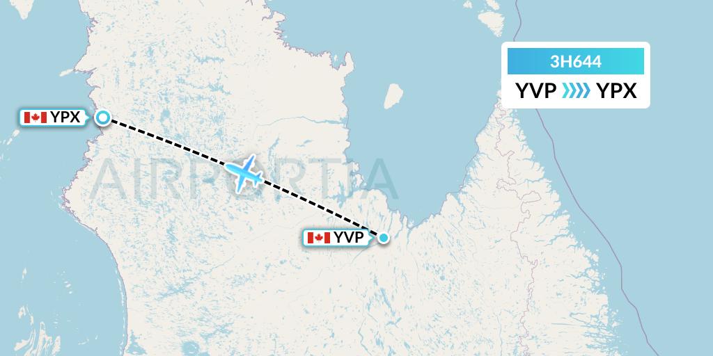 3H644 Air Inuit Flight Map: Kuujjuaq to Puvirnituq