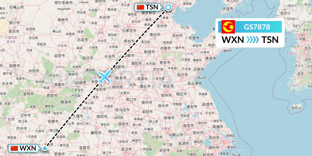 GS7878 Tianjin Airlines Flight Map: Wanzhou to Tianjin