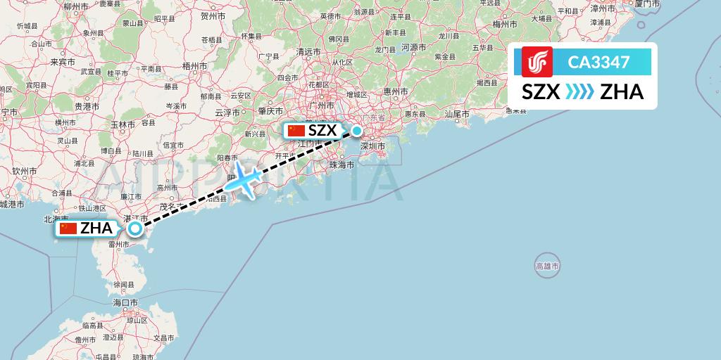 CA3347 Air China Flight Map: Shenzhen to Zhanjiang
