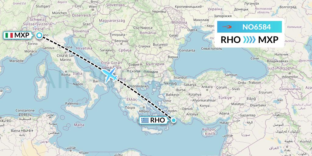 NO6584 Neos Flight Map: Rhodes to Milan