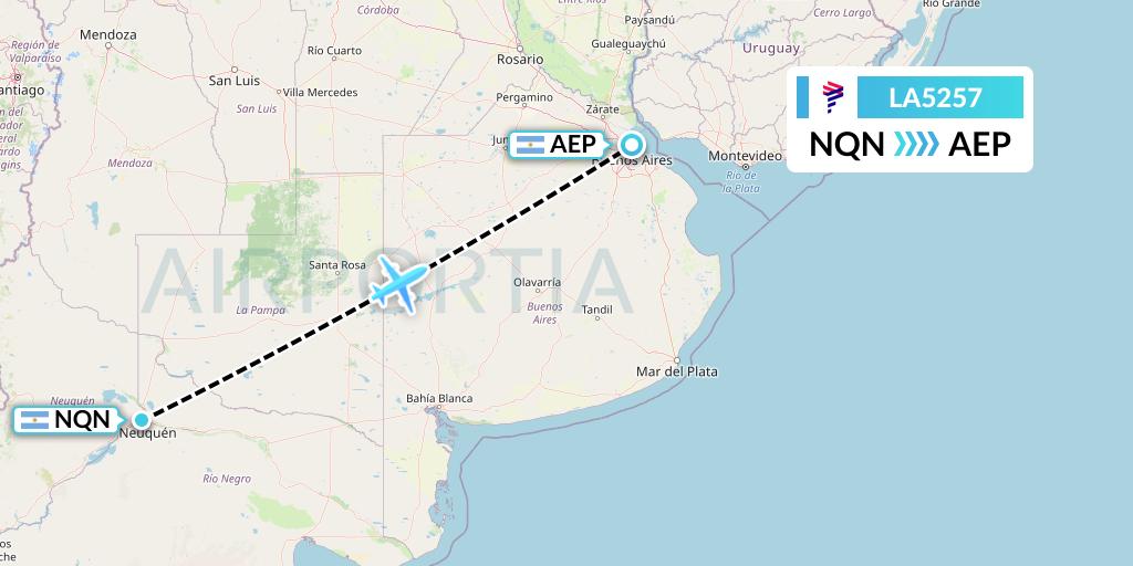 LA5257 LAN Airlines Flight Map: Neuquen to Buenos Aires